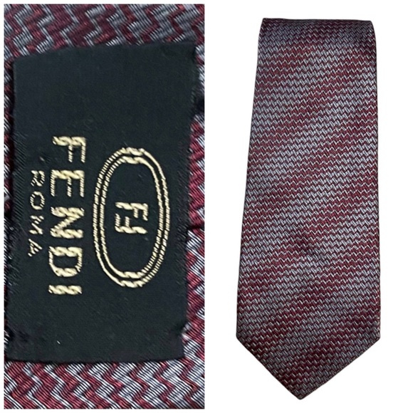 Fendi Other - Vintage Fendi Silk Red Grey Geonetric Print Necktie Tie